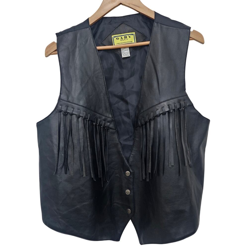 Faux Leather Fringe Vest Womens 18W Black Western Cowgirl Whimsygoth Biker